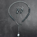 Toggle Clasp Pearl Chain Necklace & Long Bar Drop Earrings Set | Soft Industrial Gender-Neutral Jewelry